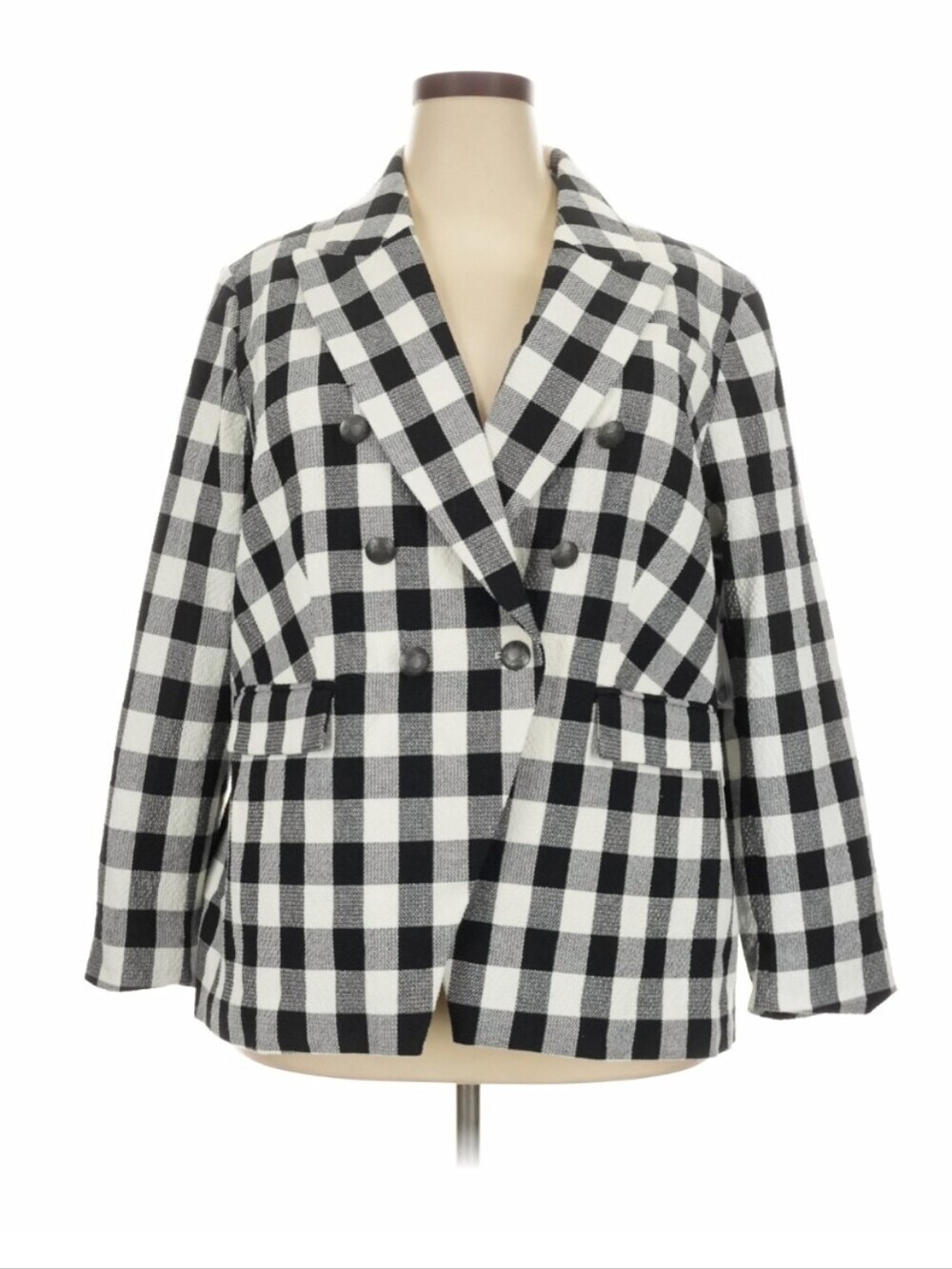 Court & Rowe Black White Gingham Double Breasted Blazer Jacket 20W Plus Size - Picture 4 of 11